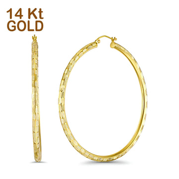 Solid 14K Yellow Gold 3mm Thickness DC Hoop Earrings